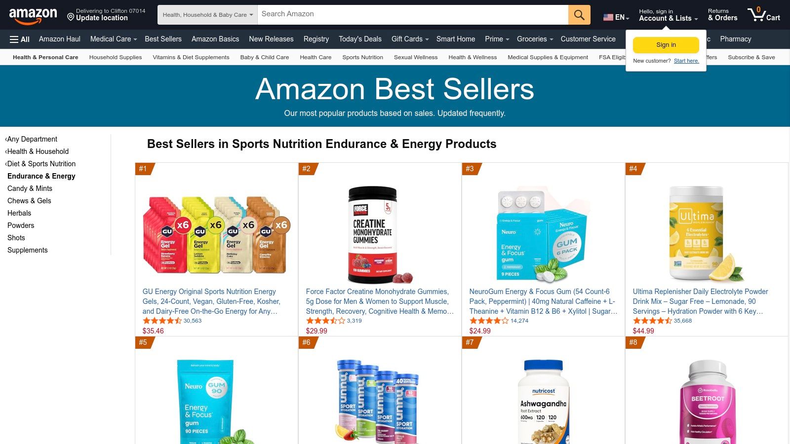 Amazon – Sports Nutrition Endurance & Energy