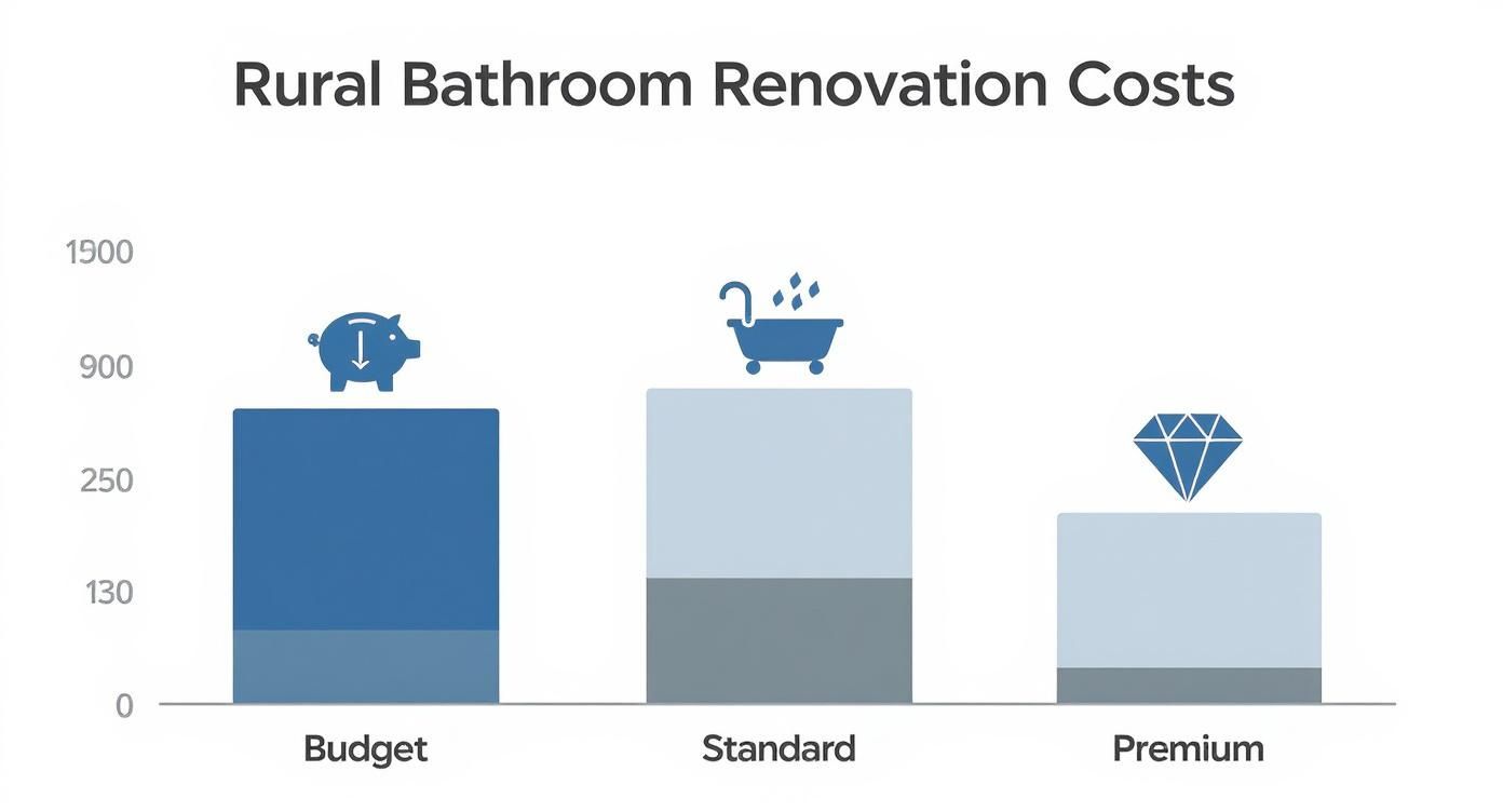 Bar chart illustrating rural bathroom renovation costs across budget, standard, and premium categories.