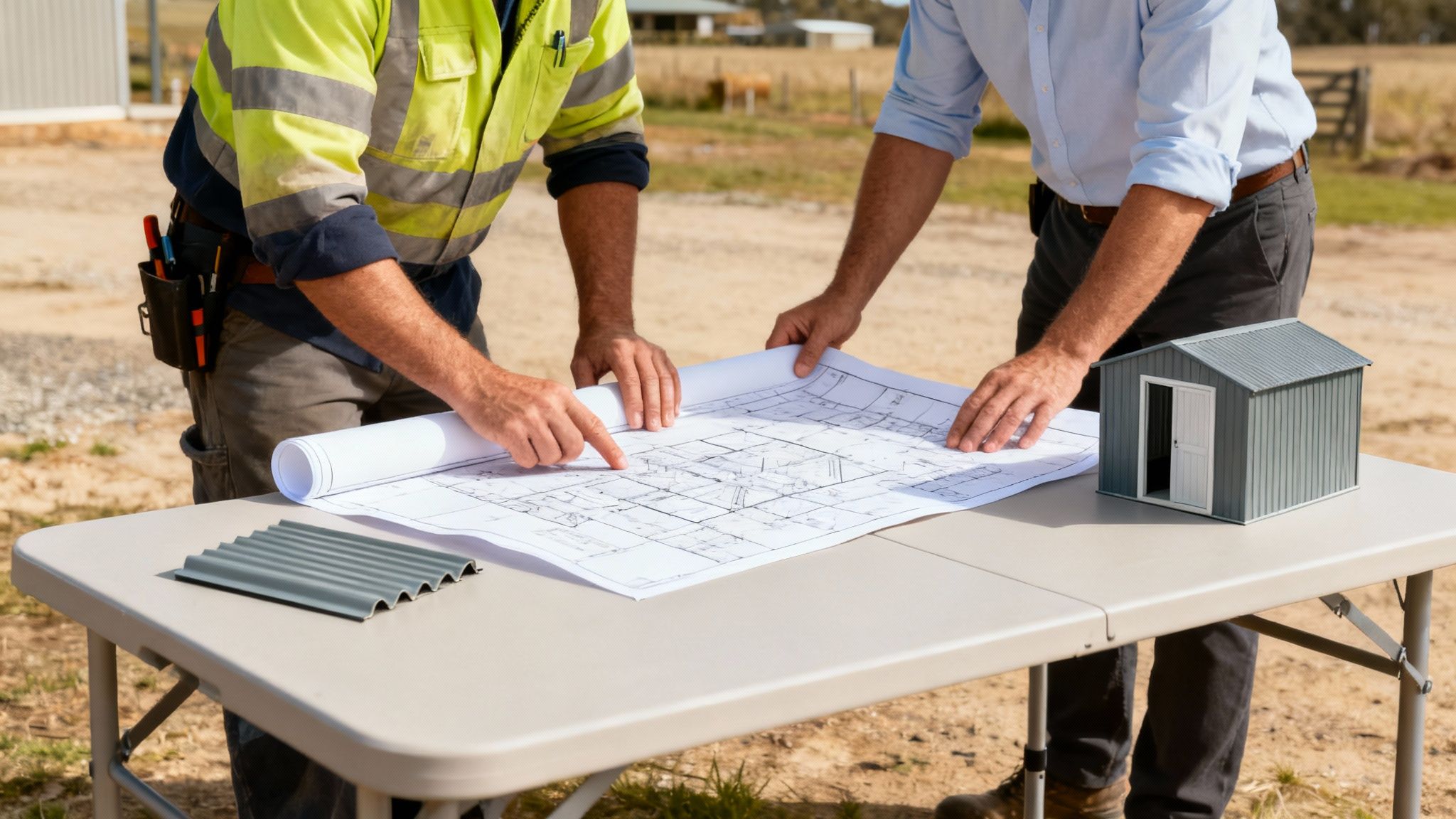 A newly constructed rural shed with Colorbond steel walls, showcasing durable building services.