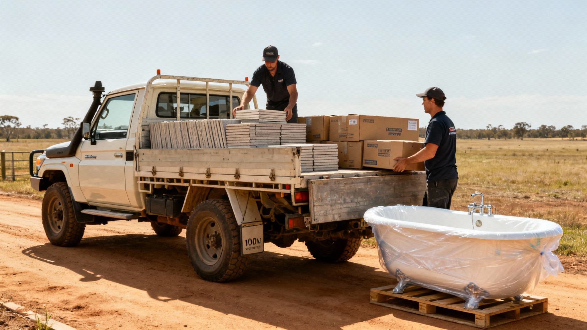 A 4x4 truck on a remote property in NSW, ready for a bathroom renovation project.