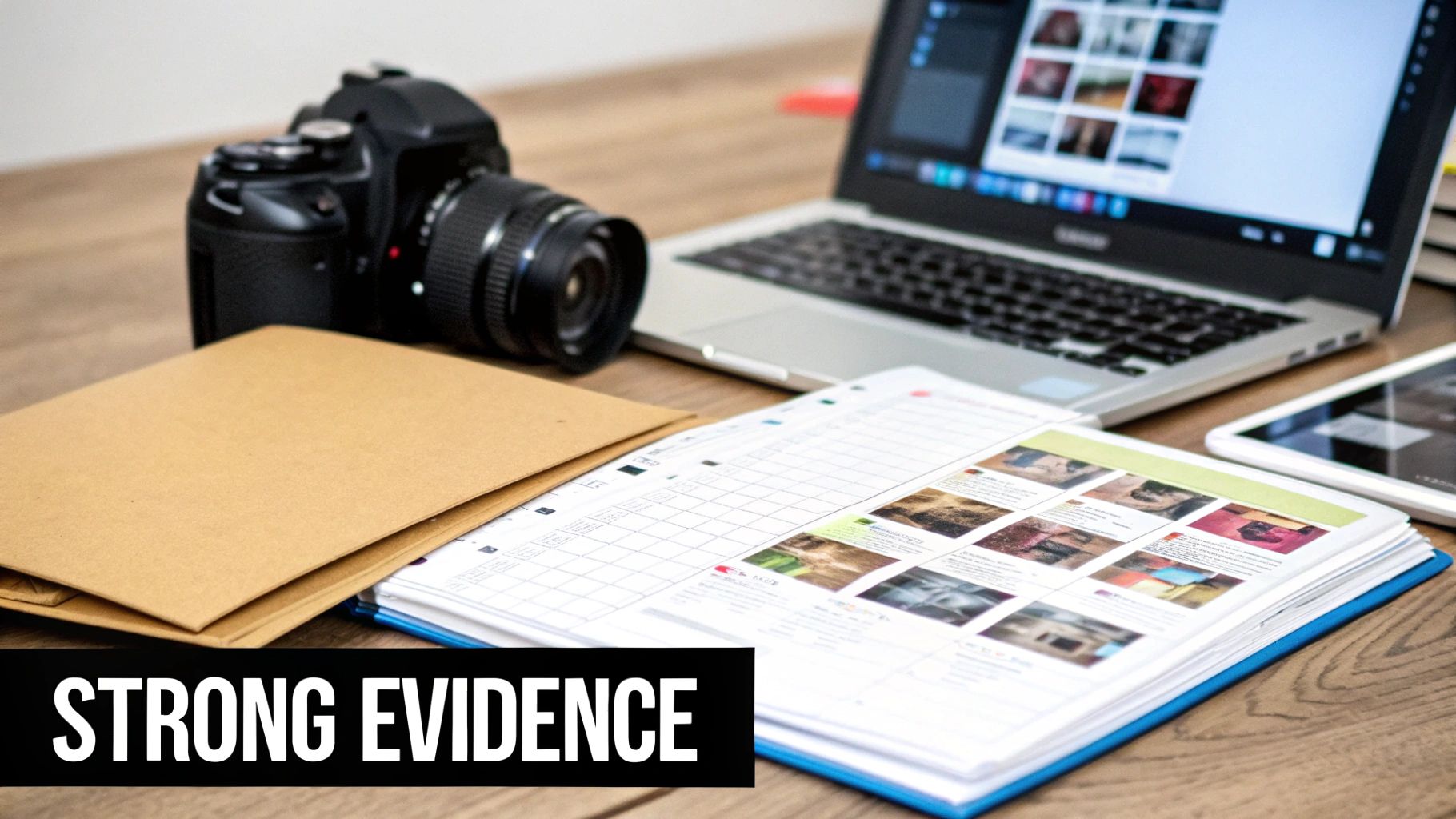 A magnifying glass closely examining a building contract and architectural plans, symbolising the detailed evidence needed for a building dispute case.