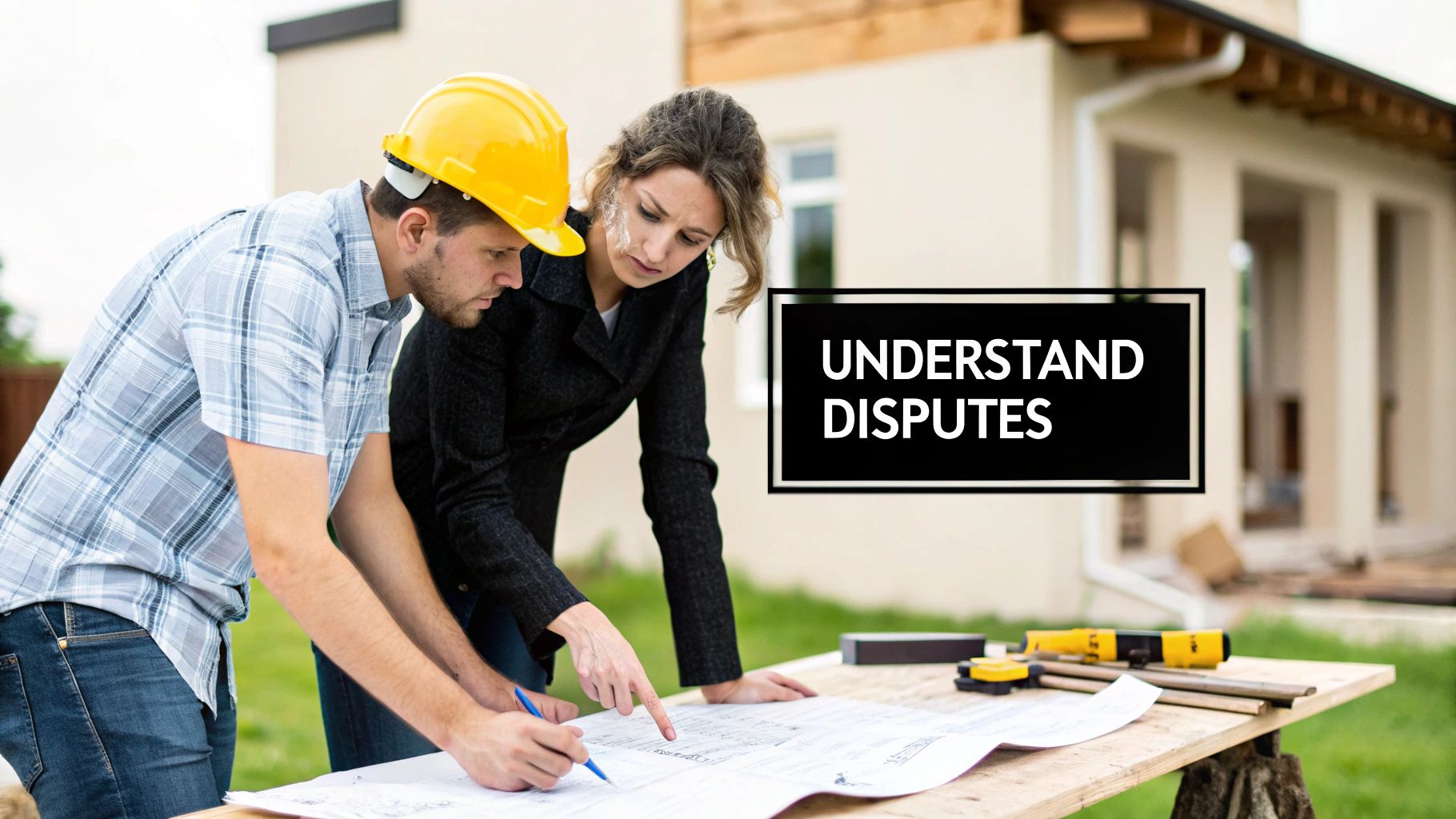 Two construction workers in disagreement on a building site