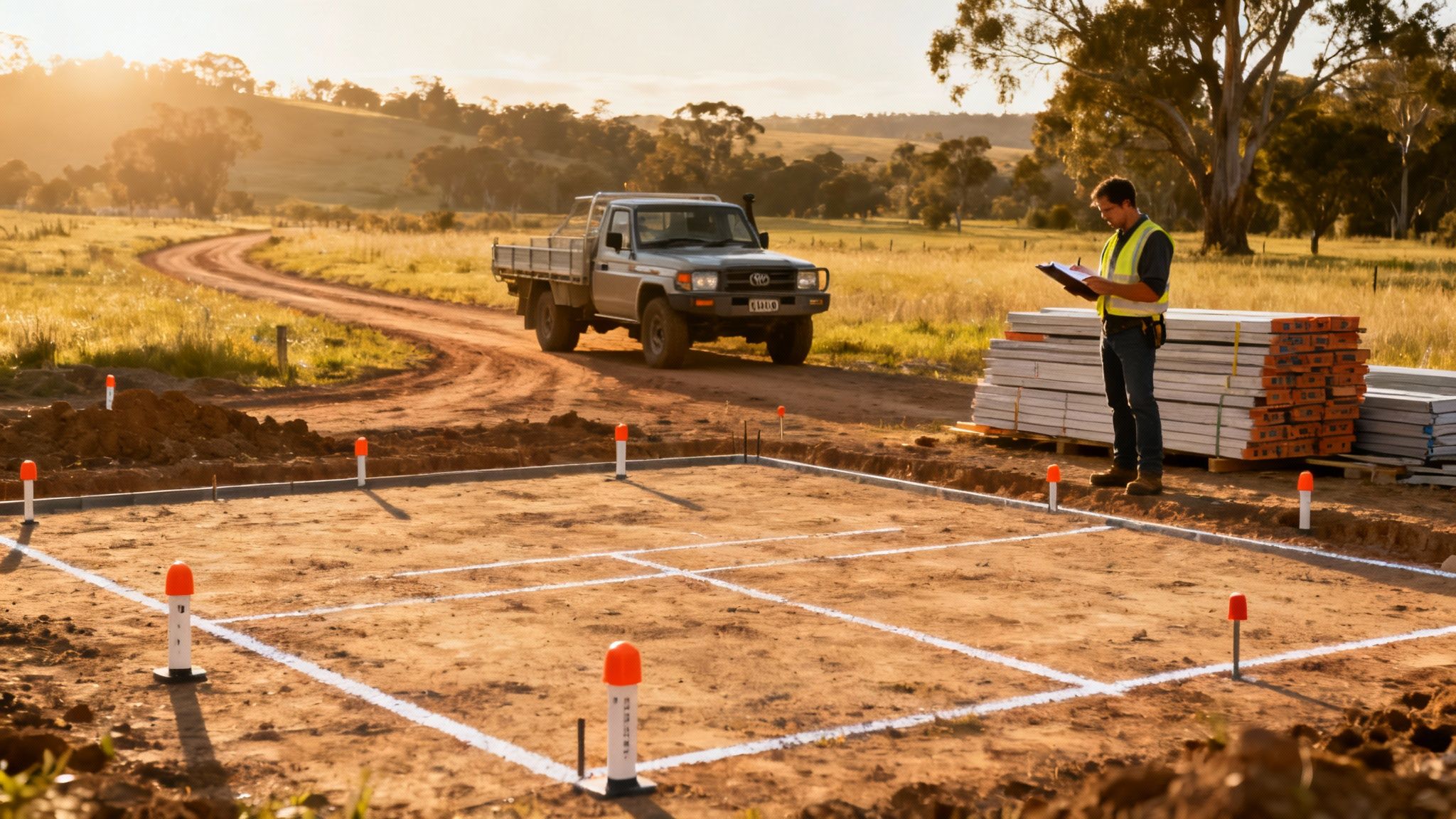 Aerial view of a rural property in New South Wales with a partially constructed home, showcasing the landscape.