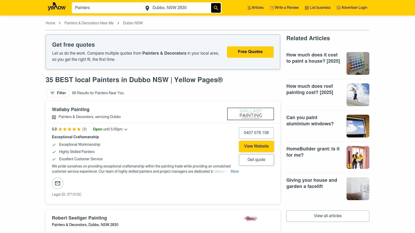 Yellow Pages search results for painters in Dubbo.