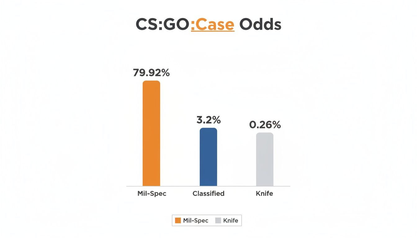 A bar chart illustrating the drop odds for items in CS:GO cases: Mil-Spec, Classified, and Knife.