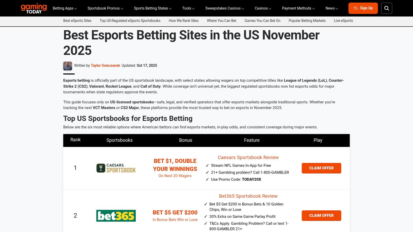 Gaming Today – U.S. Esports Betting Guide