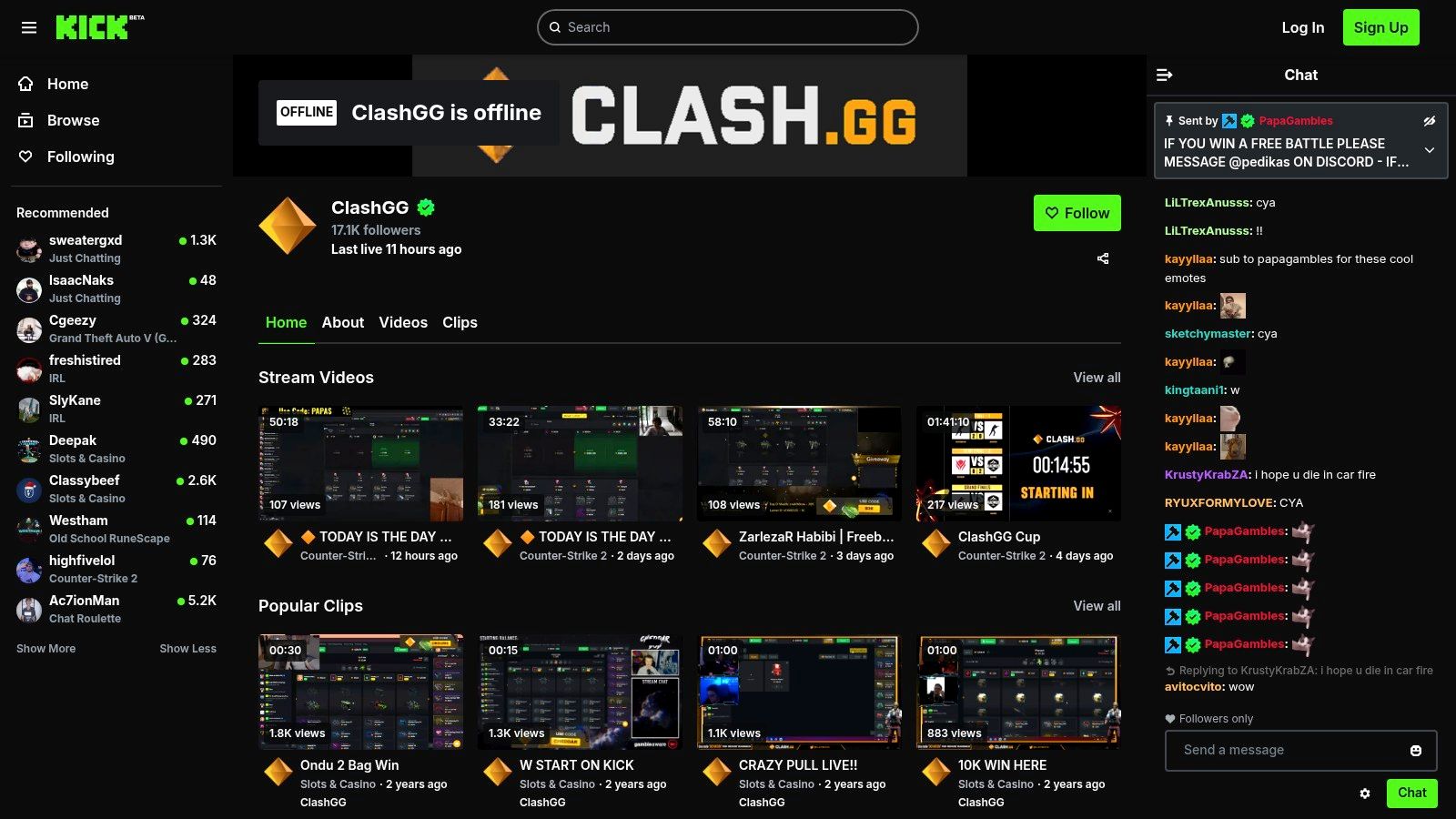 ClashGG on Kick (live streams)