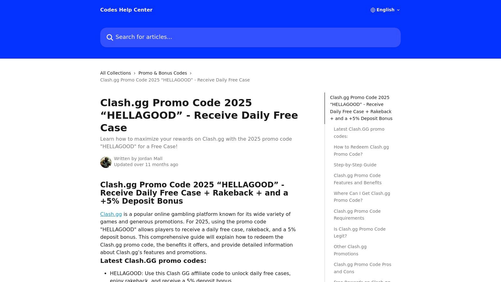 Intercom – “Codes Help Center” article