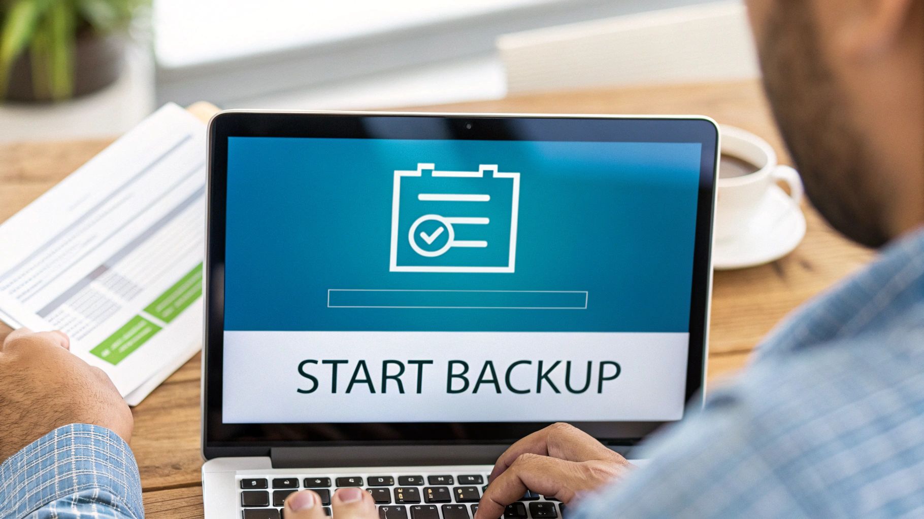 A person setting up their cloud backup on a laptop, illustrating ease of use.