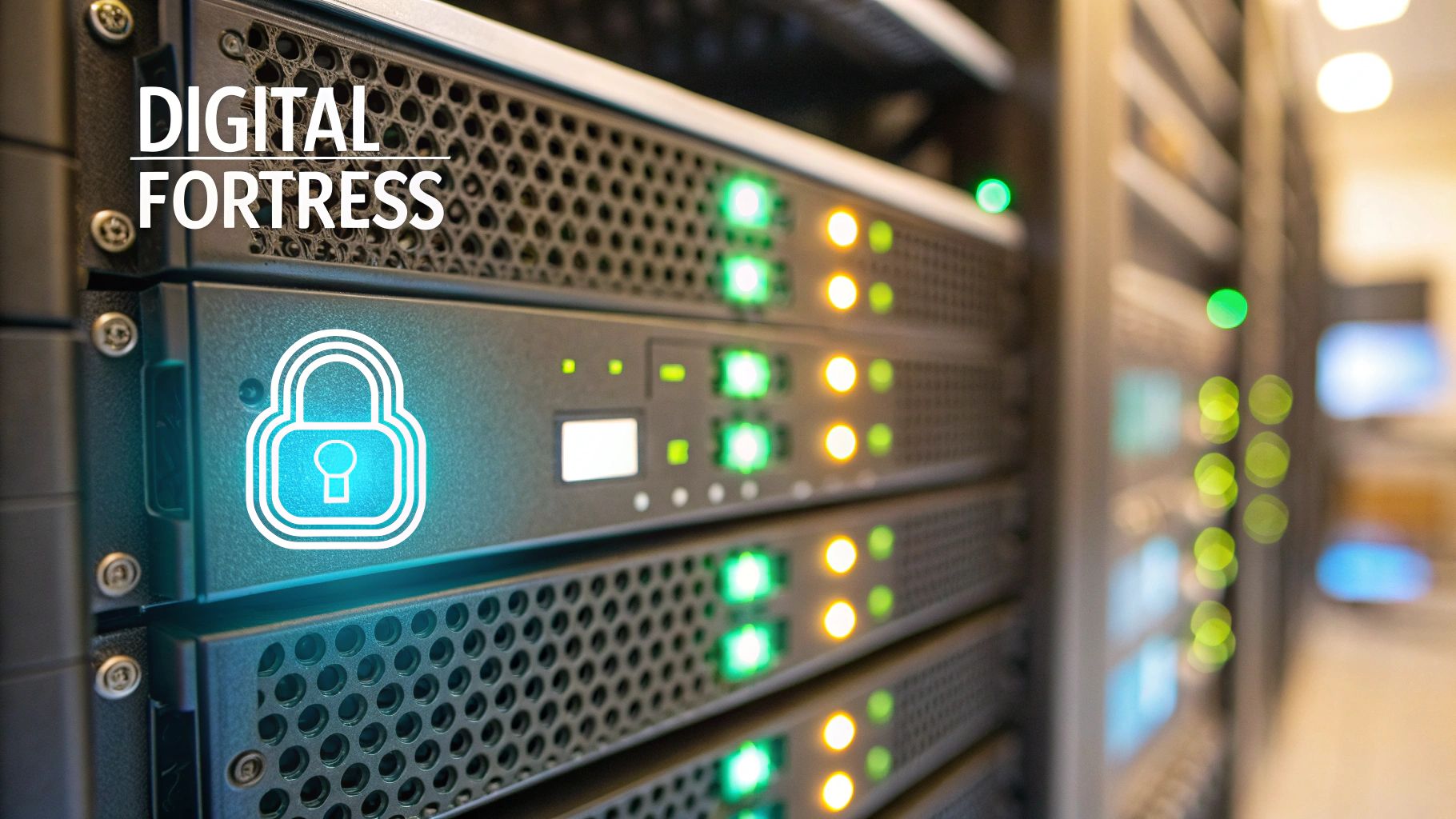 A secure server room with rows of data storage units.