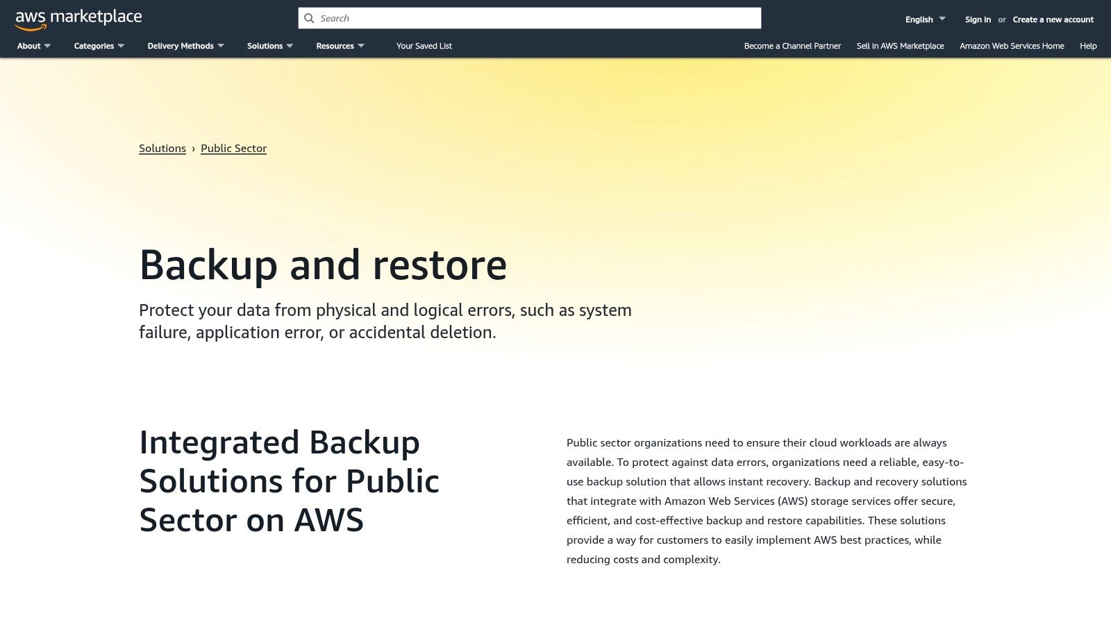 AWS Marketplace – Backup and Restore