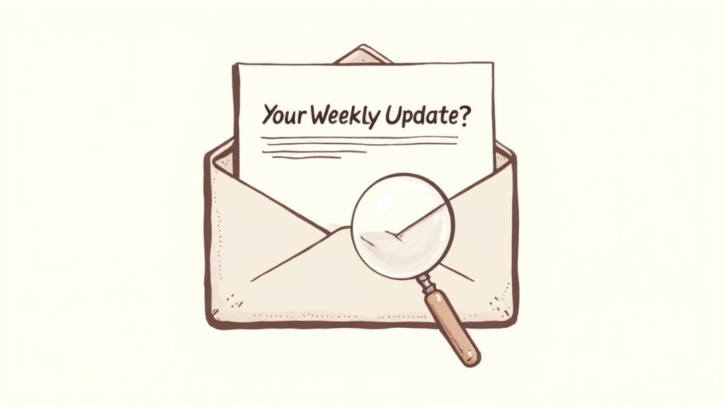 Illustration showing a person looking at an email with a compelling subject line
