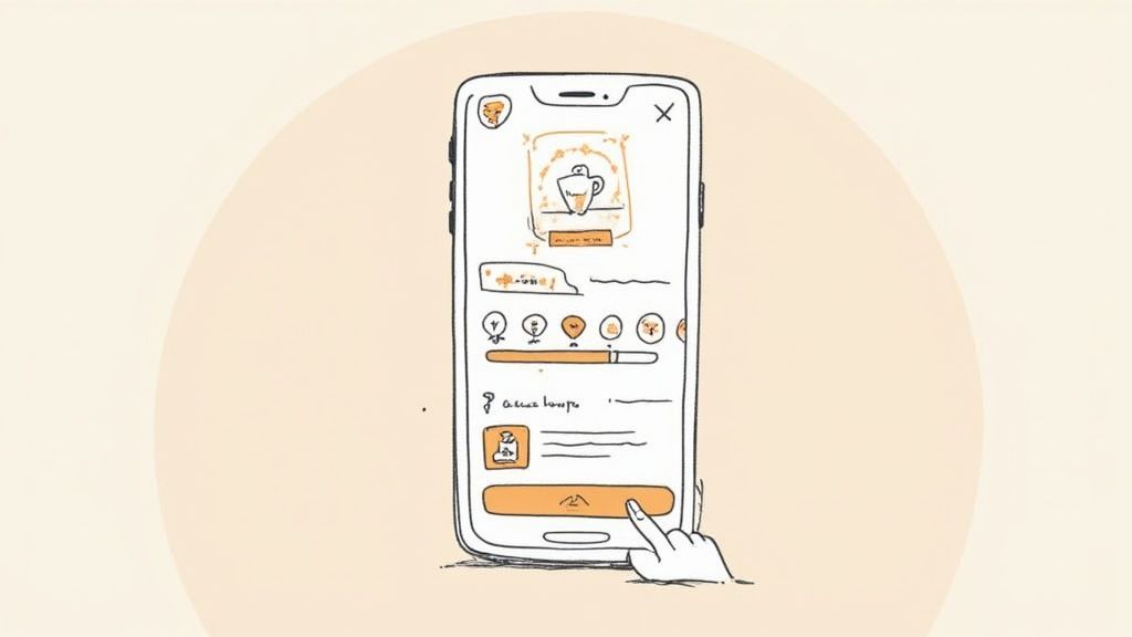 Coffee cup with loyalty stars and a smartphone showing a rewards app