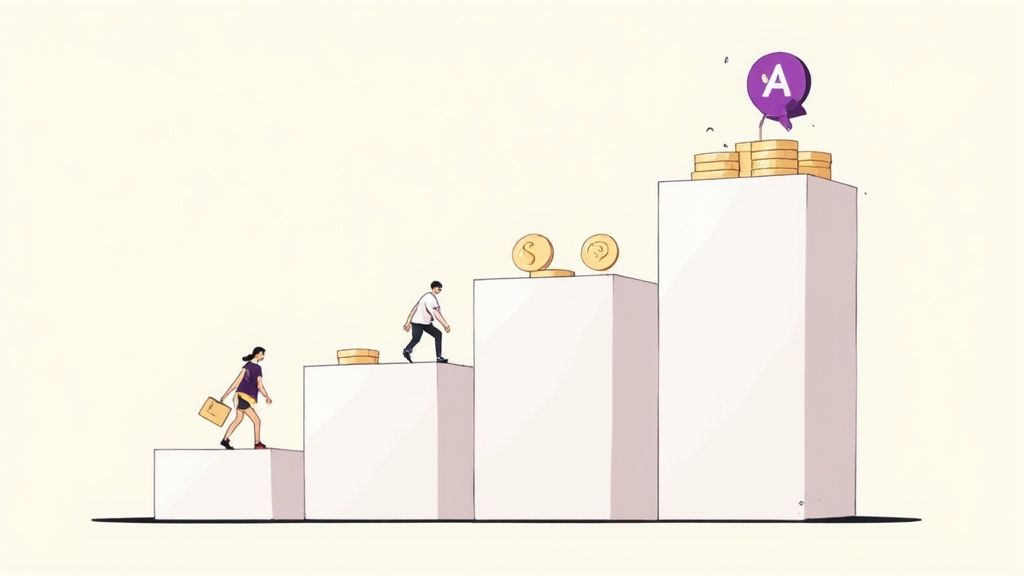 A chart showing increasing profitability over time, representing customer lifetime value