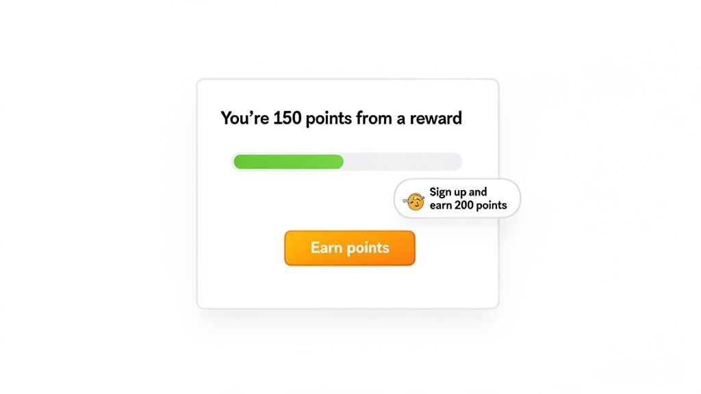 A digital interface displaying reward points progress, encouraging users to earn more.