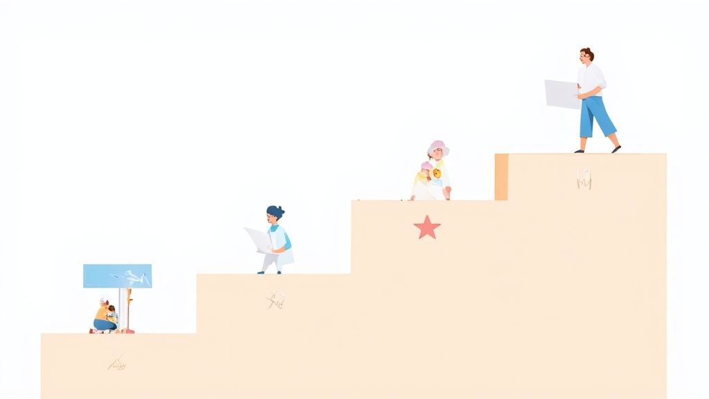 People happily exchanging a gift box representing a referral reward