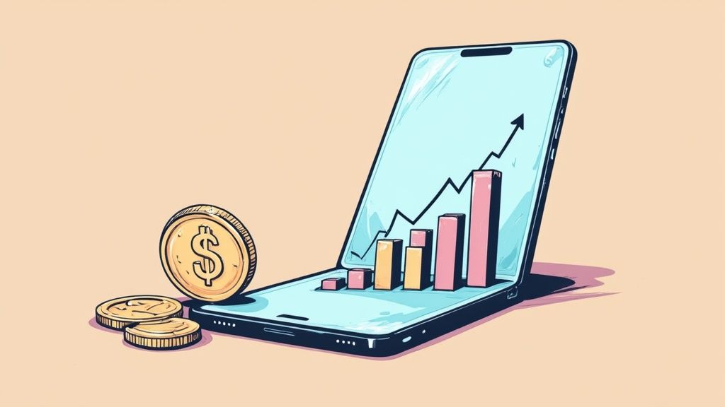 A person managing a social media ad campaign on a laptop, showing graphs and metrics.