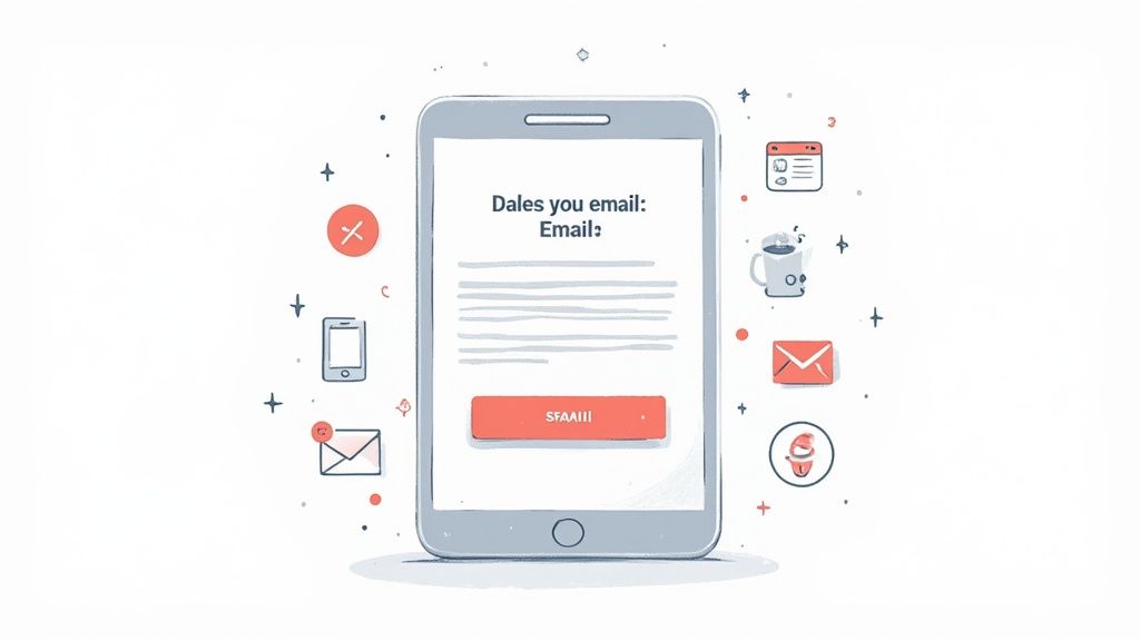 A person holding a smartphone, displaying a well-designed email on the screen. The email has a clear call-to-action button and readable text, illustrating the concept of mobile-first email design.