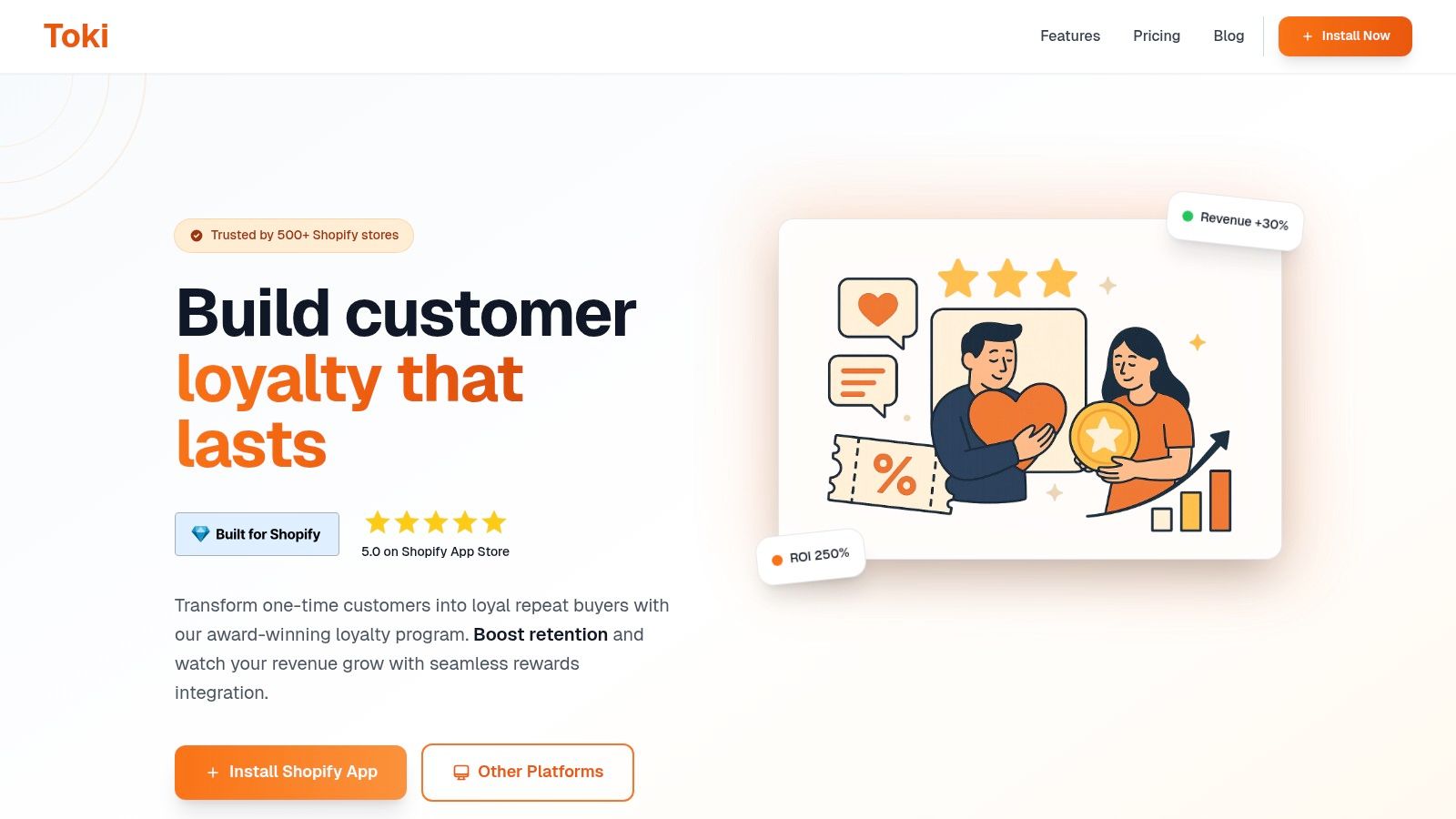 Toki Interface showing loyalty and referral program features