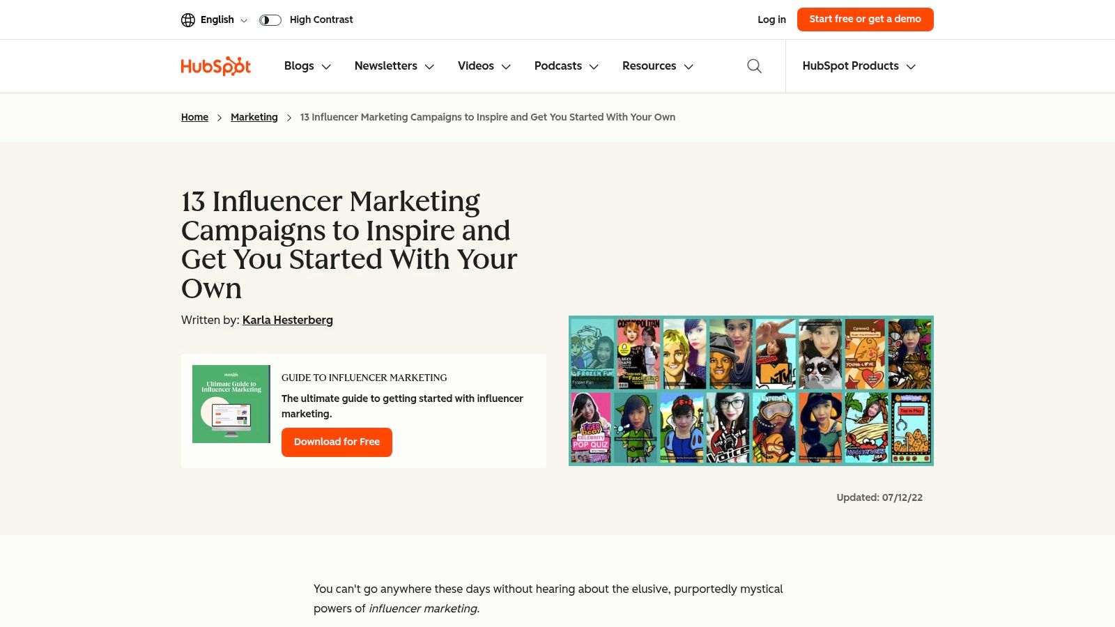HubSpot (Marketing Blog + Free Influencer Templates)