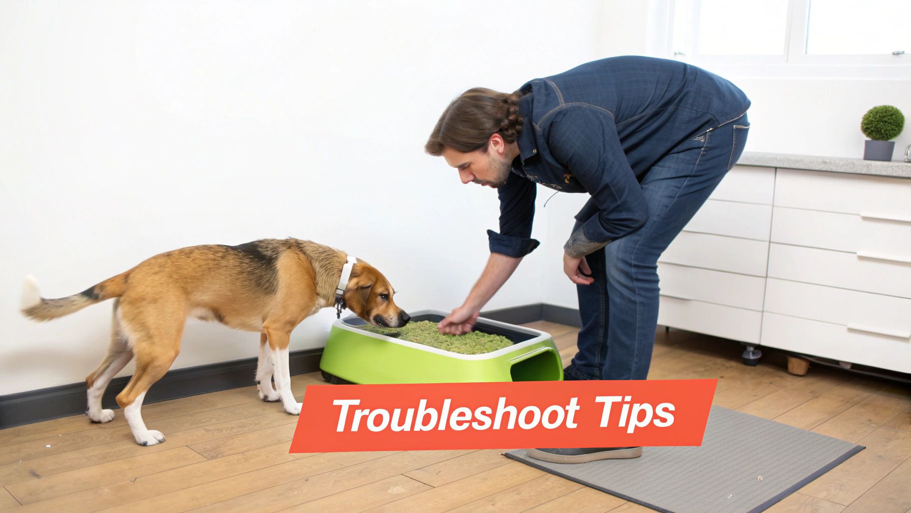 Dog sniffing litter tray
