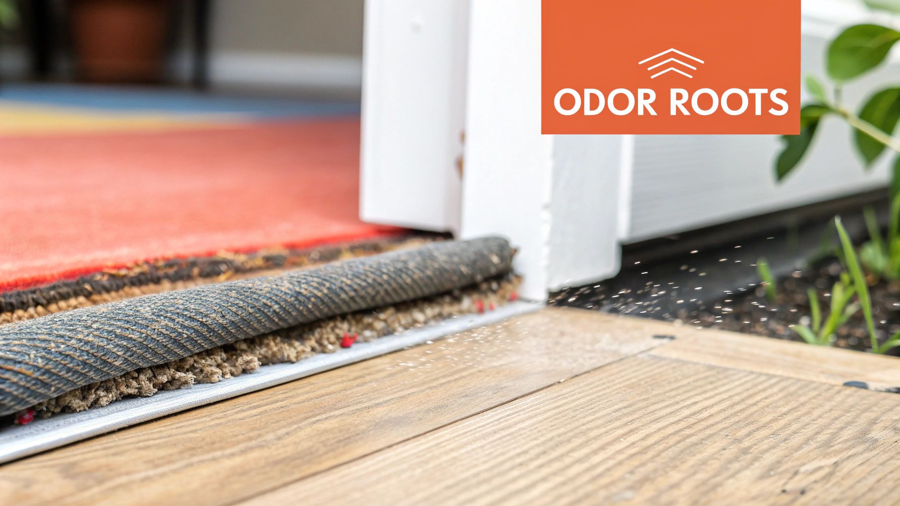 A dog lying on a clean, light-colored carpet in a modern living room.