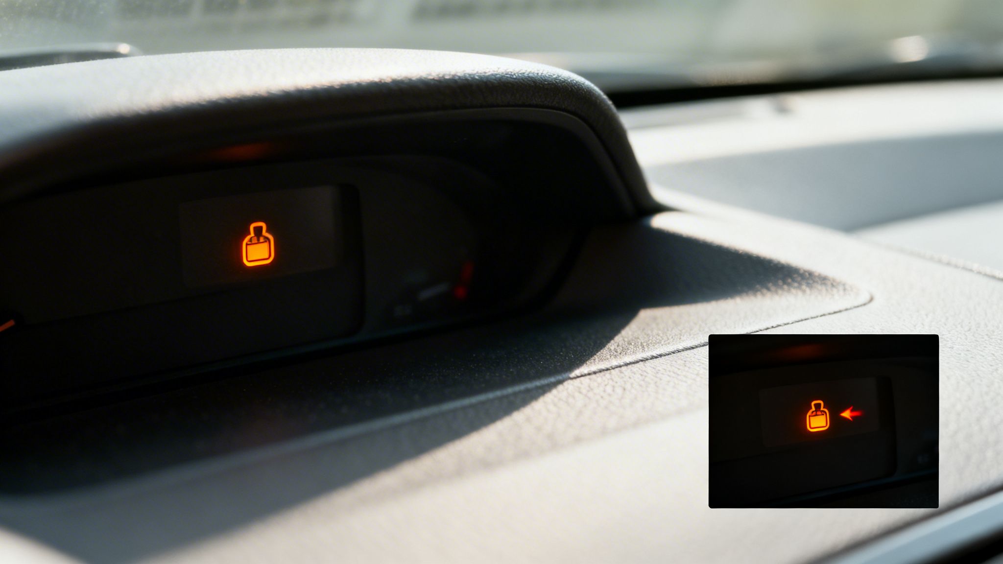 Orange car dashboard warning light indicating an open trunk or tailgate.