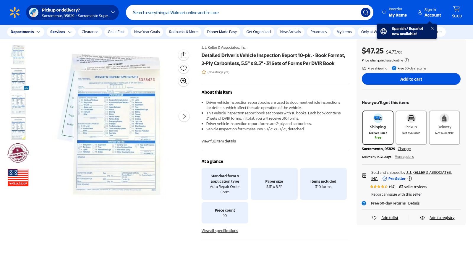 Walmart (Online marketplace for DVIR / inspection books)