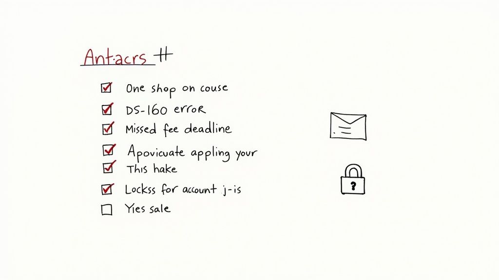 A person looking stressed while reviewing official documents on a laptop, symbolizing the anxiety of avoiding visa application mistakes.