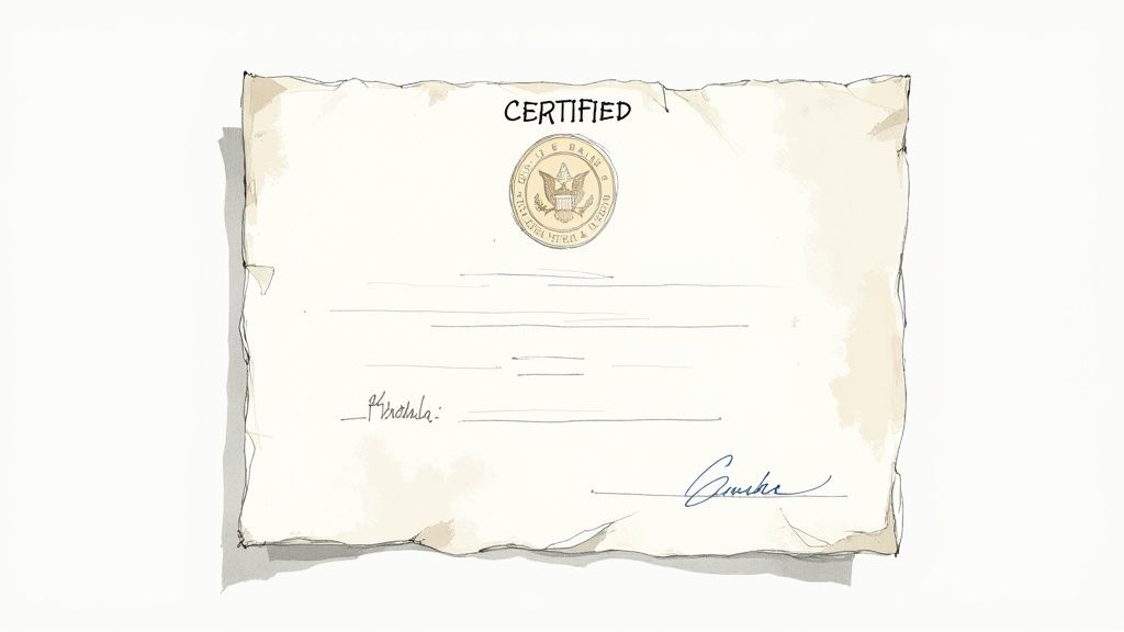 A person holding a certified copy of a birth certificate next to a passport application form.