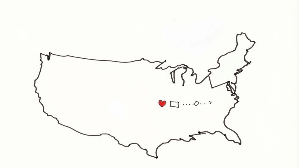 A family gathered around a laptop, planning a trip to the US together.