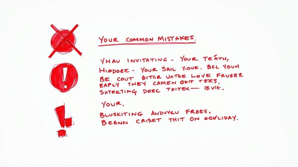 An image of a red 'X' mark over a document, symbolizing mistakes to avoid in a visa invitation letter.