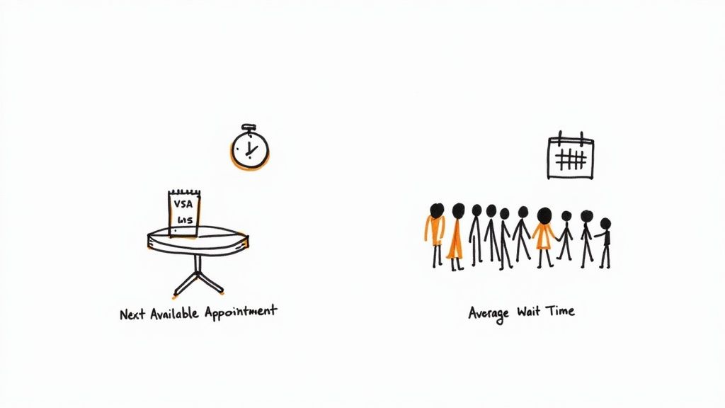 A diverse group of people waiting in line, symbolizing the visa application process.