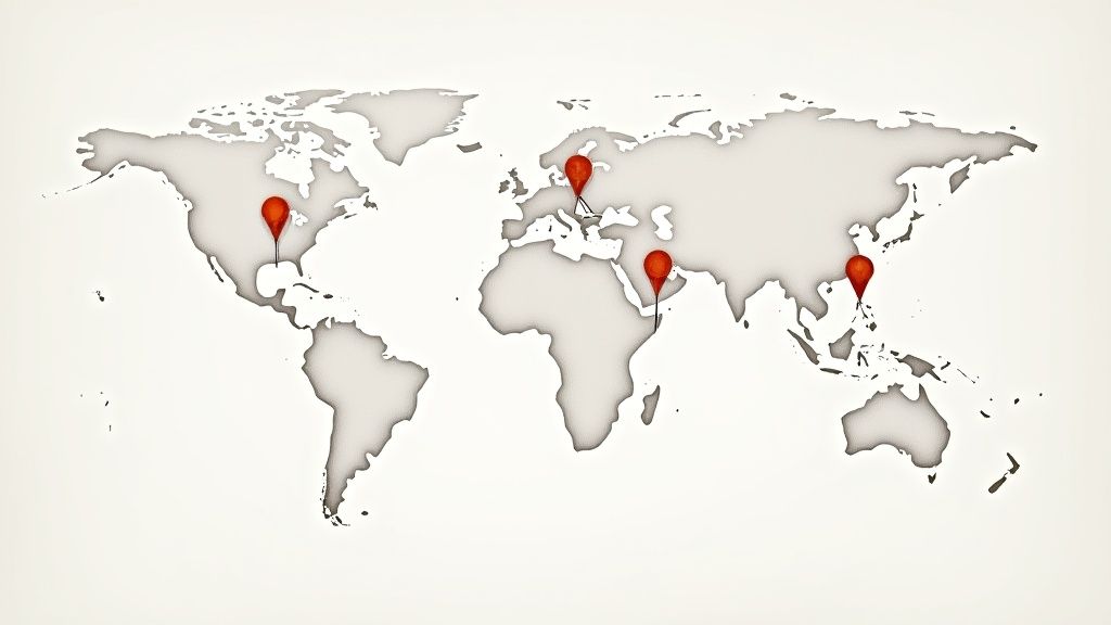 A world map with pins indicating various US consulate locations.