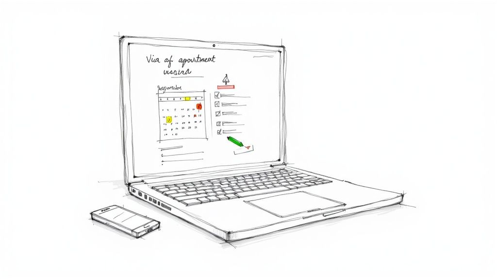 A person marking a date on a wall calendar, symbolizing planning ahead for a visa appointment.