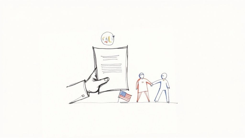 Family members looking at a US tourist visa letter of invitation on a laptop.