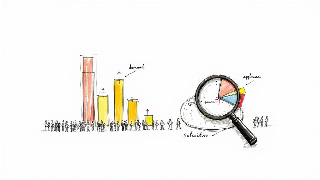Gráfico de barras mostrando un aumento en las solicitudes de visa, representando la alta demanda en Colombia.