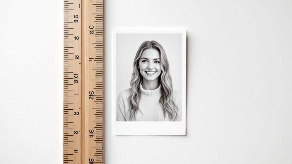 A compliant passport-style photograph showing a person with a neutral expression against a plain white background, meeting US visa photo requirements.