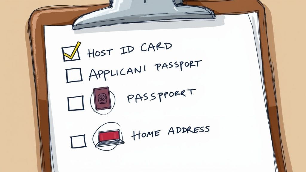 A person writing a checklist for a letter of invitation on a notepad.