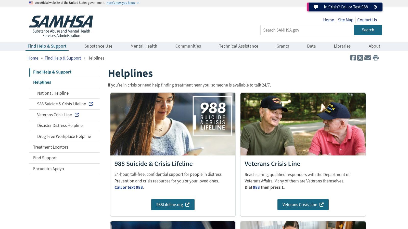 SAMHSA National Helpline (24/7 treatment referral)