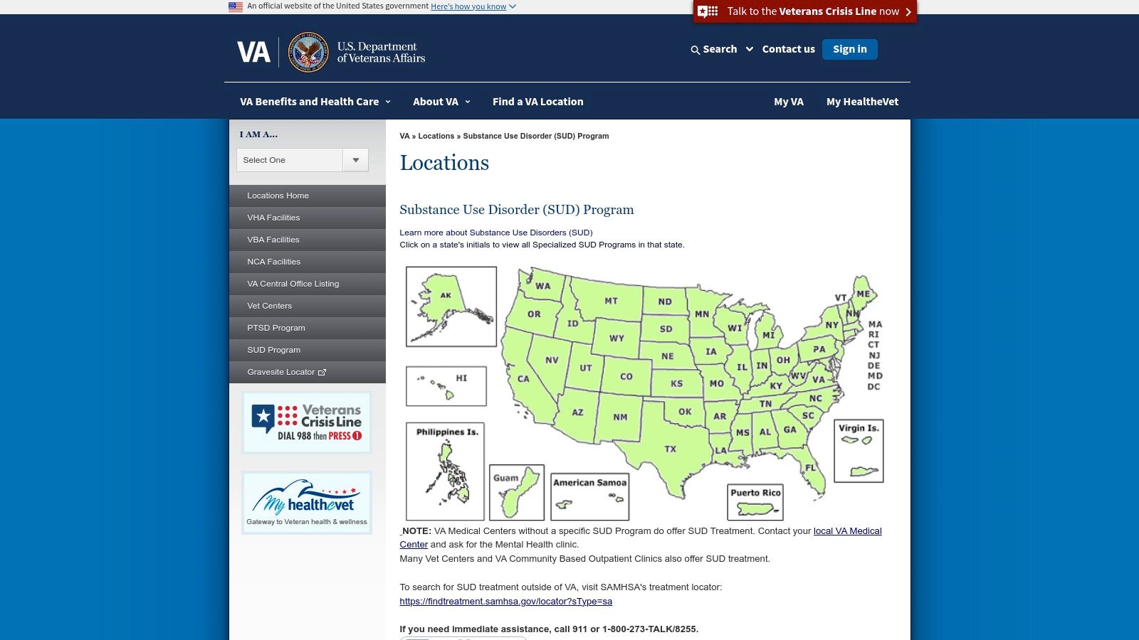 U.S. Department of Veterans Affairs – SUD Program Locator