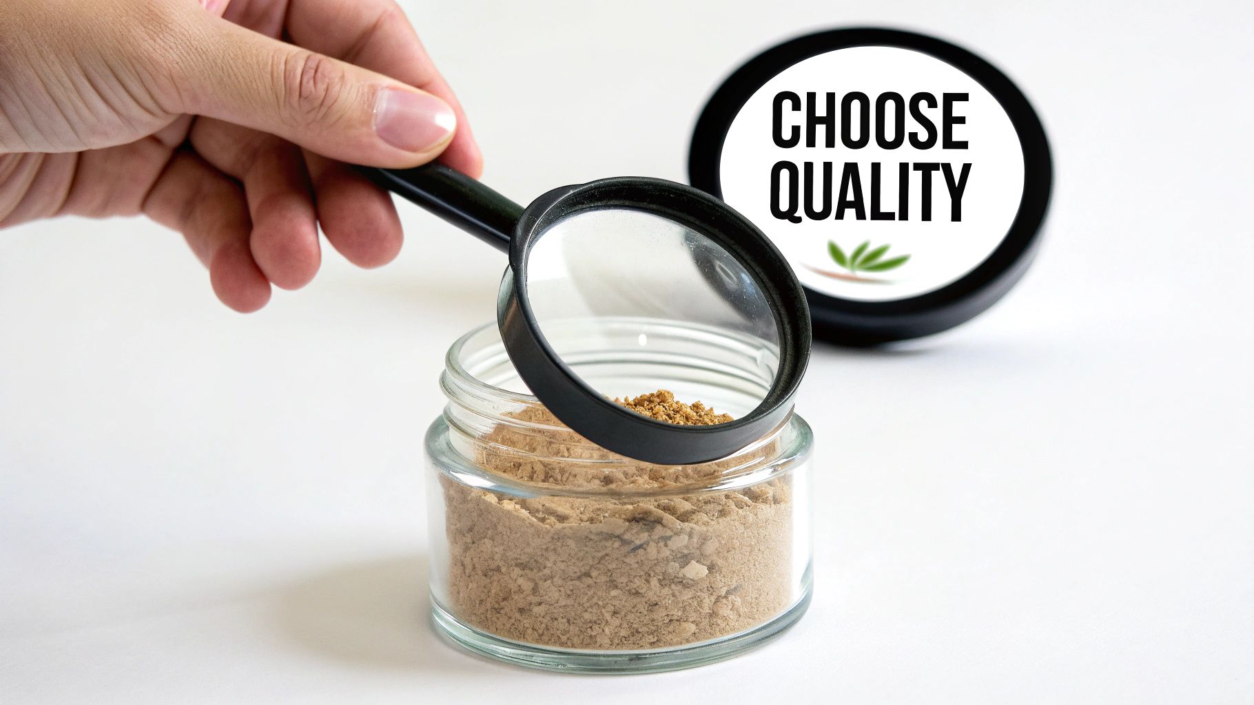 A close-up of high-quality, green amla powder in a wooden bowl