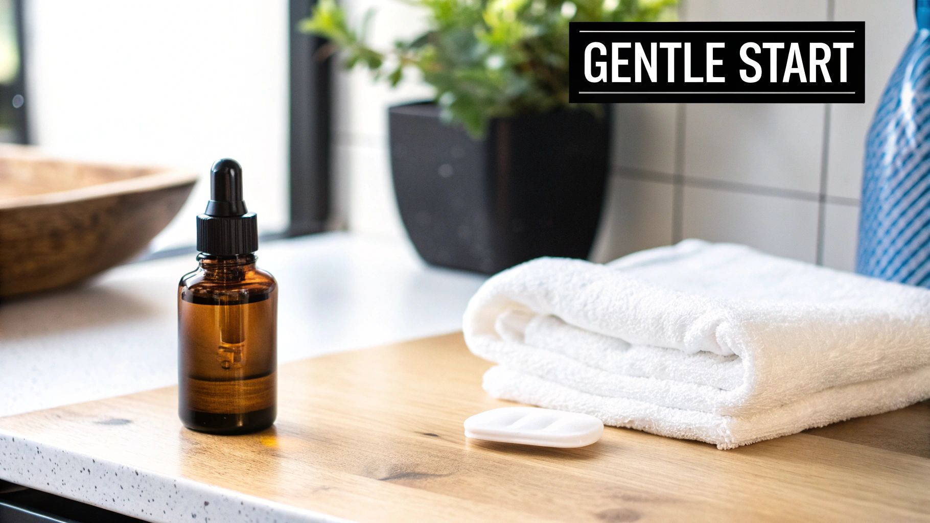Woman applying serum to her face, representing the gentle application of mandelic acid.