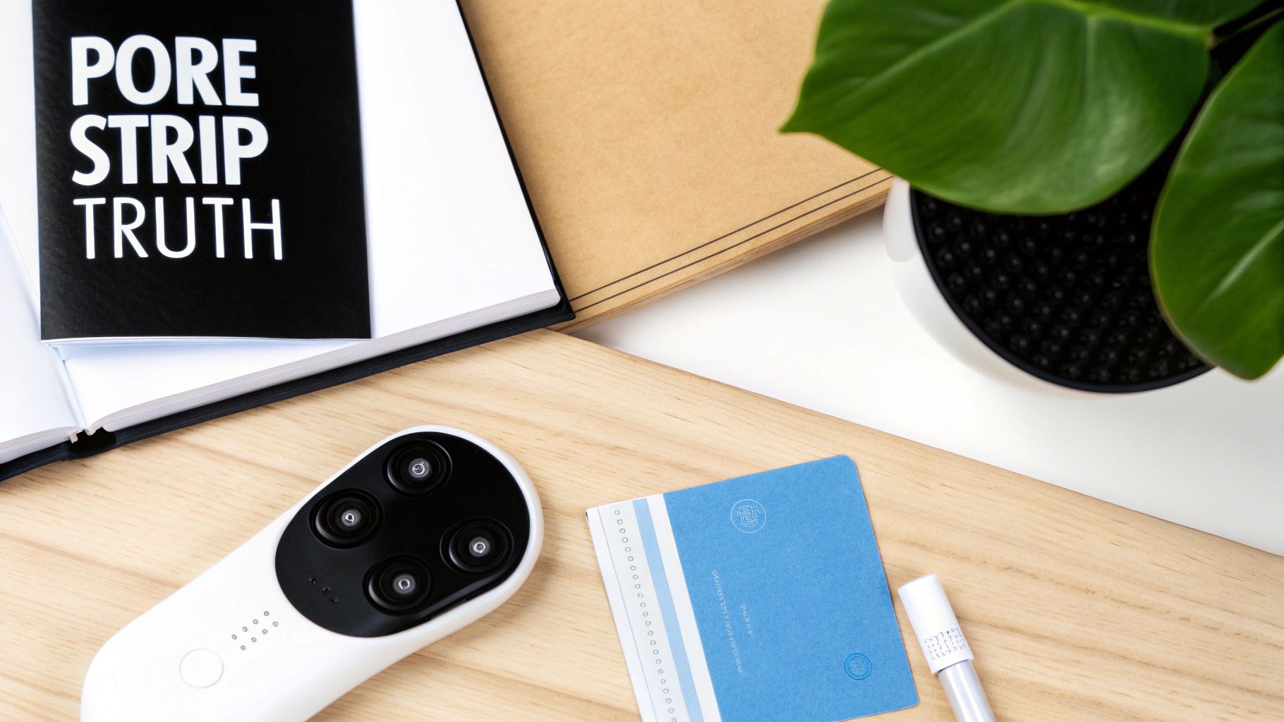 Close-up of a pore strip being applied to a nose to show a popular blackhead removal gadget