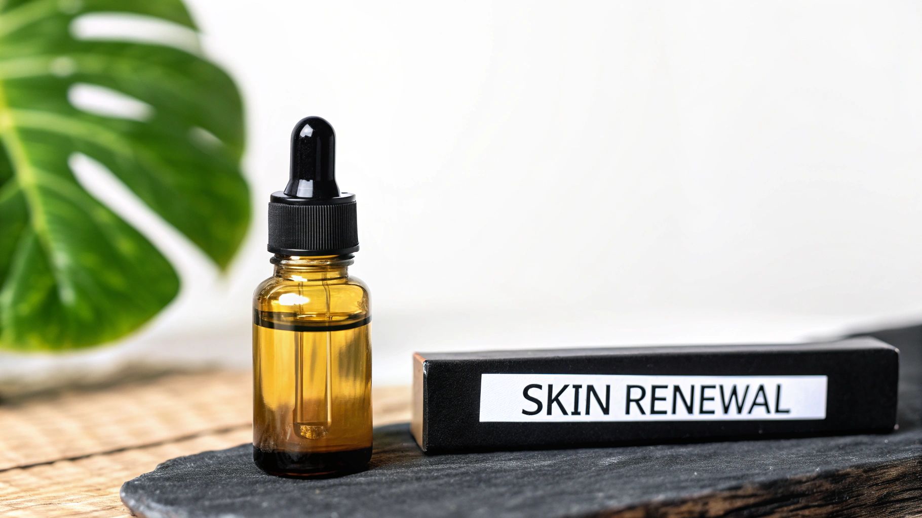 A person applying a clear serum to their face with a dropper