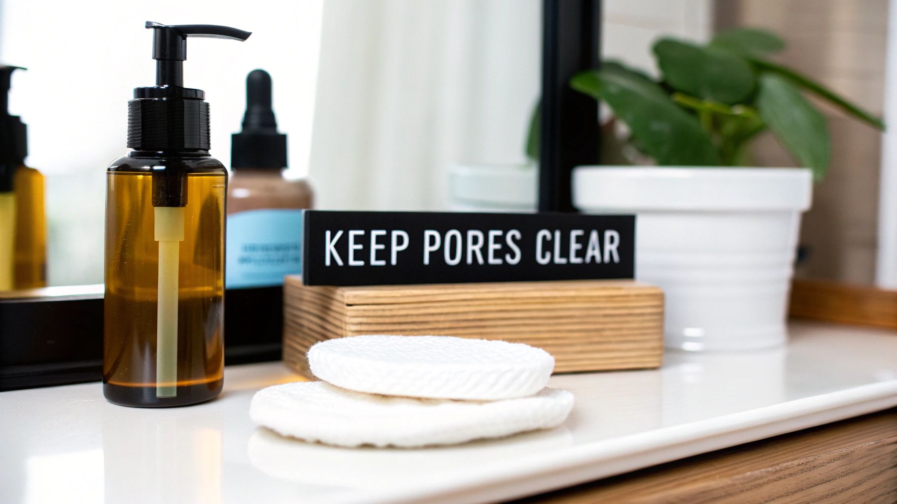 A woman with clear skin applying a skincare product to her nose, symbolising a preventative routine for blackhead removal.