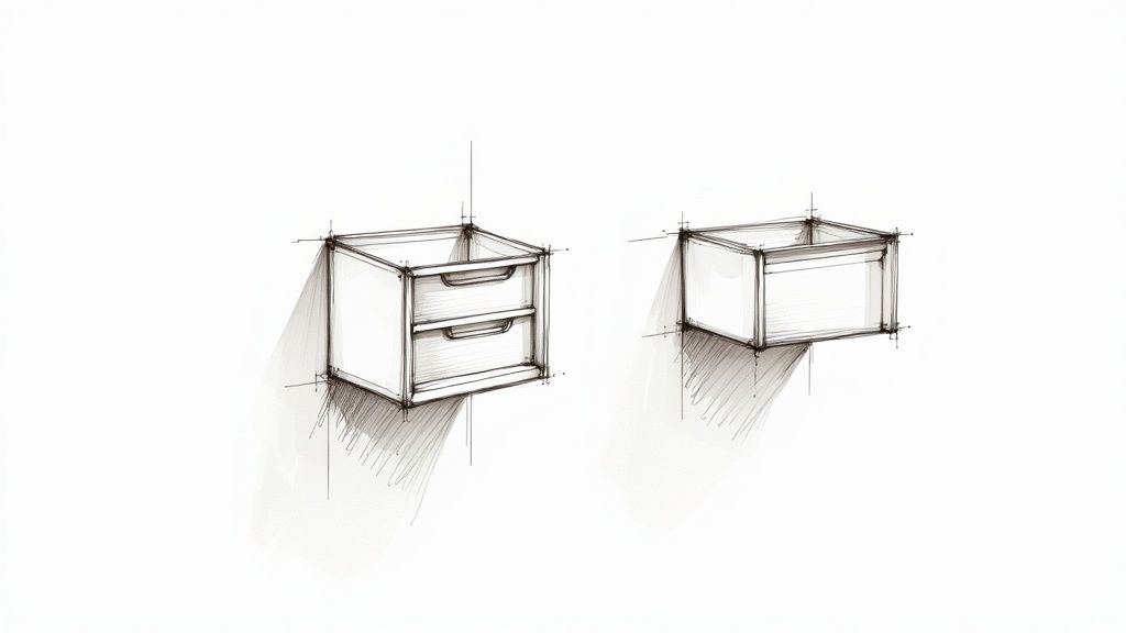Minimalist 3D printed home decor items on a shelf