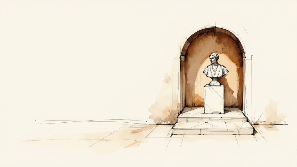 A luxurious Italian-style living room with arched windows, elegant furniture, and a grand chandelier.