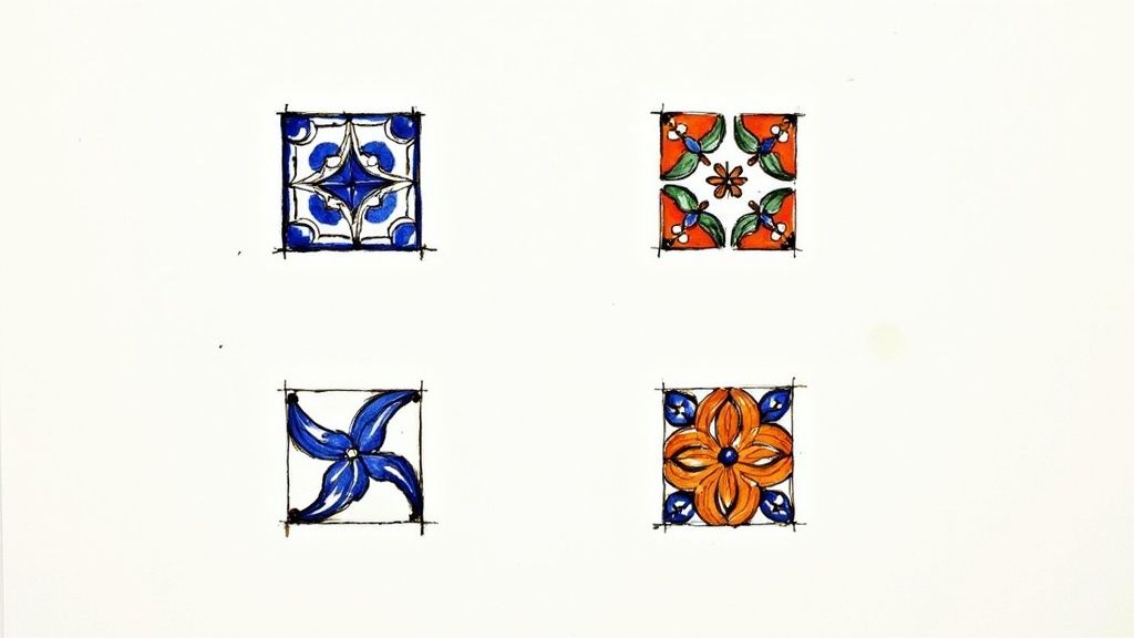 A vibrant collection of hand painted pottery from different cultures, showcasing diverse patterns and colors.