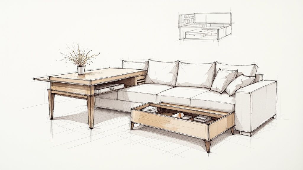 A thoughtfully arranged small living room with clear pathways.